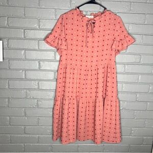 Joie De Vivre Pink Rose Textured Polka Dot Ruffle Dress Size Medium